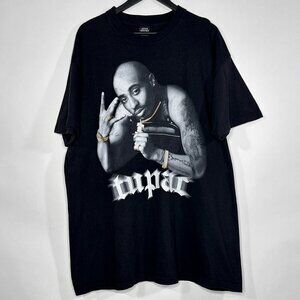 VTG 90's Tupac Shakur Rap Hip Hop Black T Shirt Size 2XL
